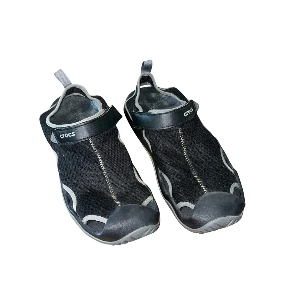 Crocs Swiftwater Mesh Water Sandals Mens 14 Black Grey Outdoor Hiking Shoes